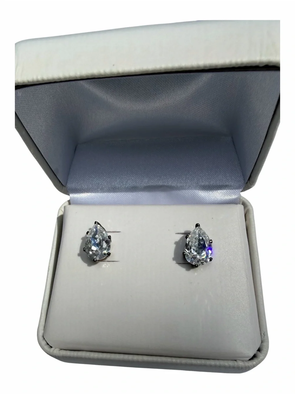 Clear Crystal Stud Pear Cut 3 CTW Simulated Diamond Earrings – Silver Tone